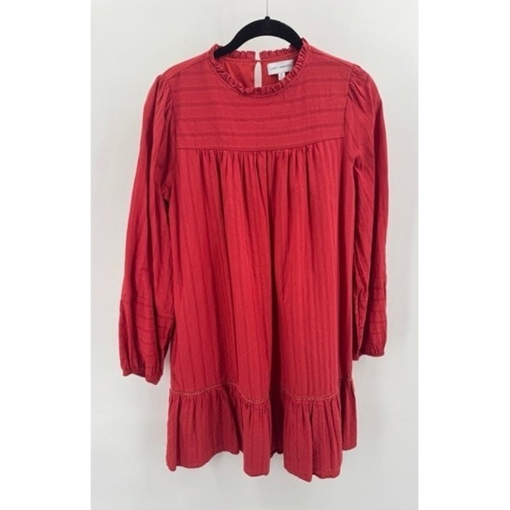 Lost + Wander Red Ruffle Neck Long Sleeve Babydoll Mini Dress MEDIUM Peasant